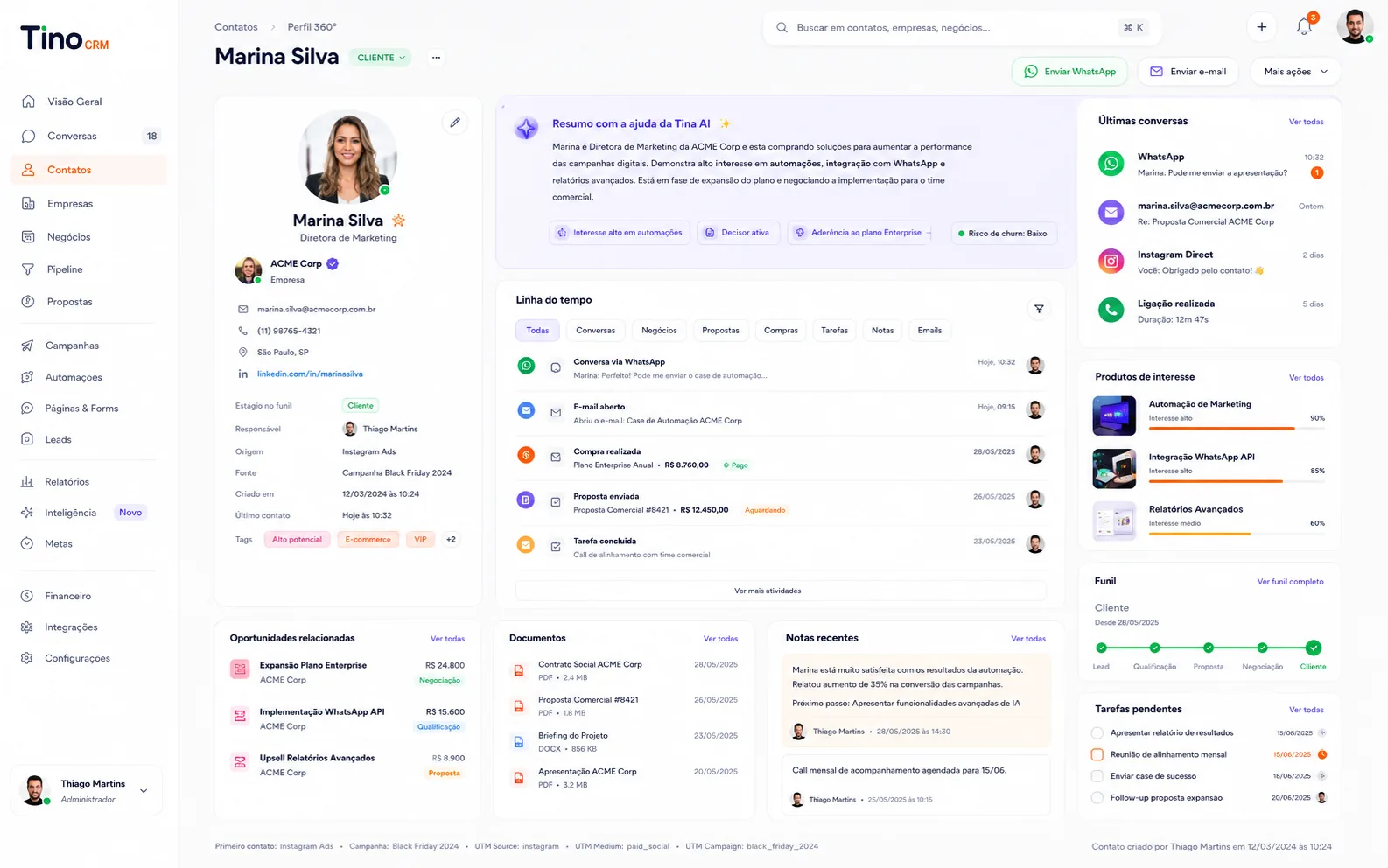 Perfil 360 graus de uma cliente na Orian